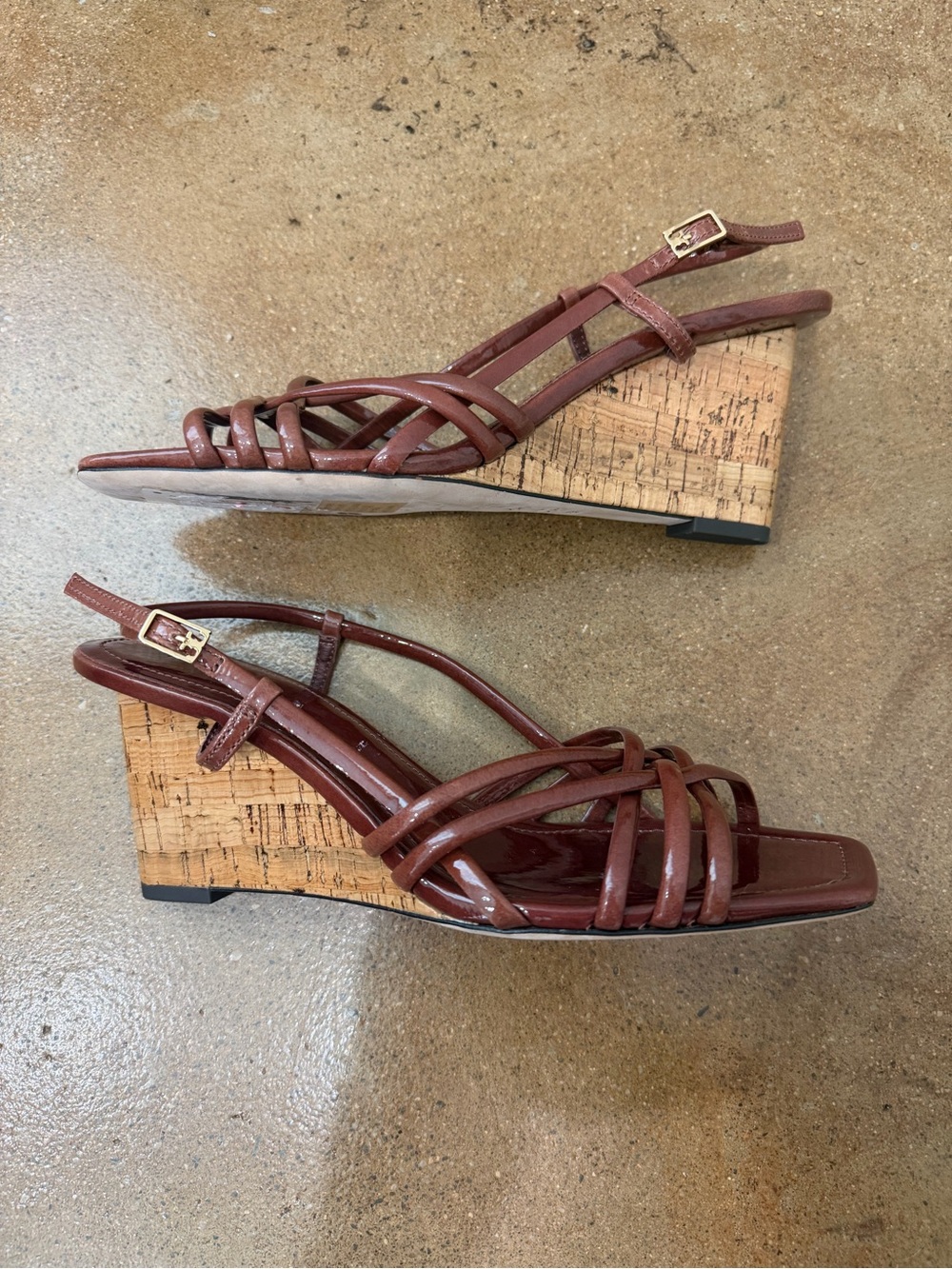 Tory Burch Multi Strap Wedge Sandals Cork Wedge Patent Leather Size 7.5 - Picture 5 of 7
